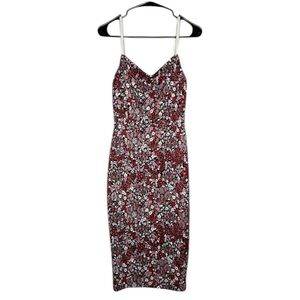 Victoria Beckham Floral Leather Shoulder Strap Lined Full Zip‎ Midi Dress US 4